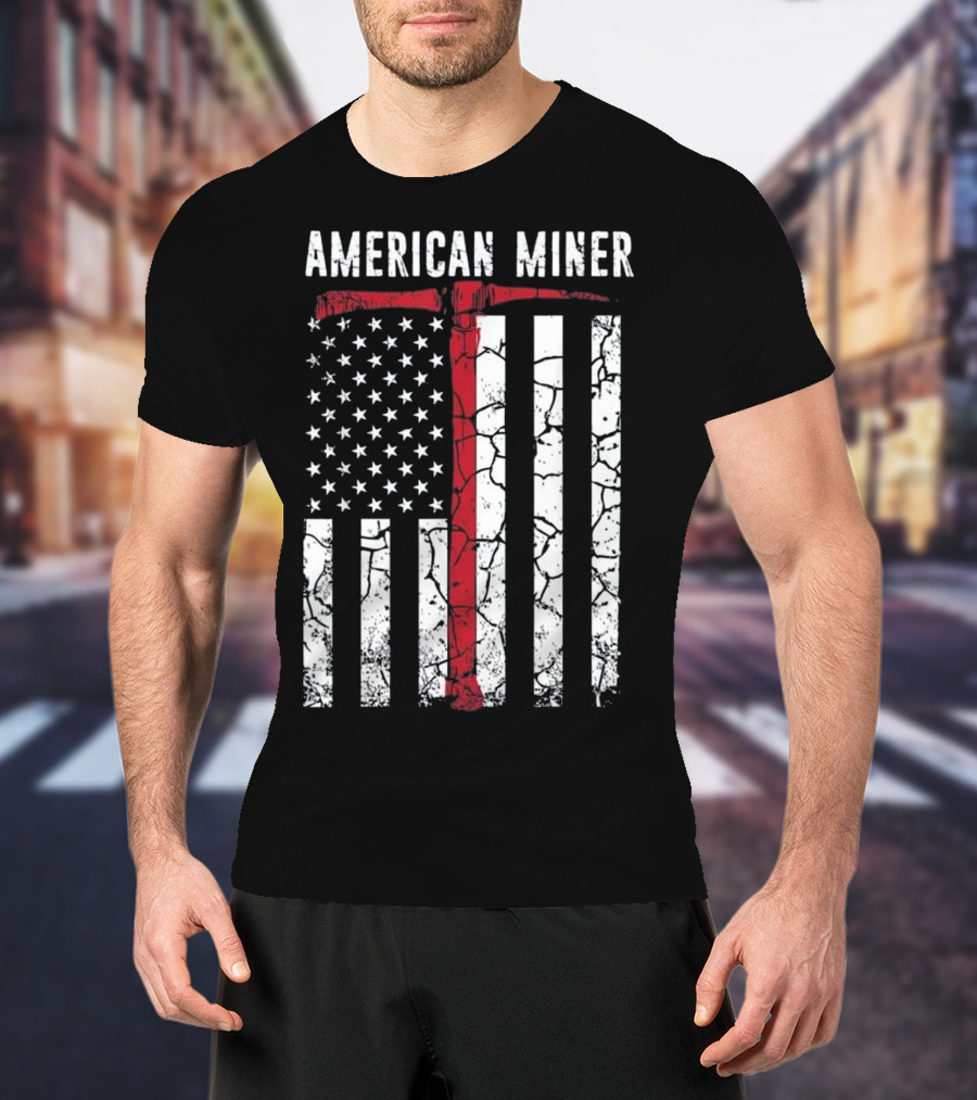American Miner Coal Gold Flag Axe T-Shirt
