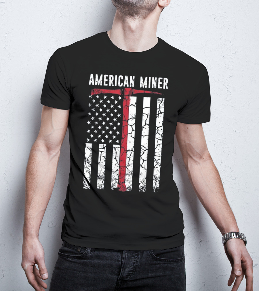 American Miner Coal Gold Flag Axe T-Shirt