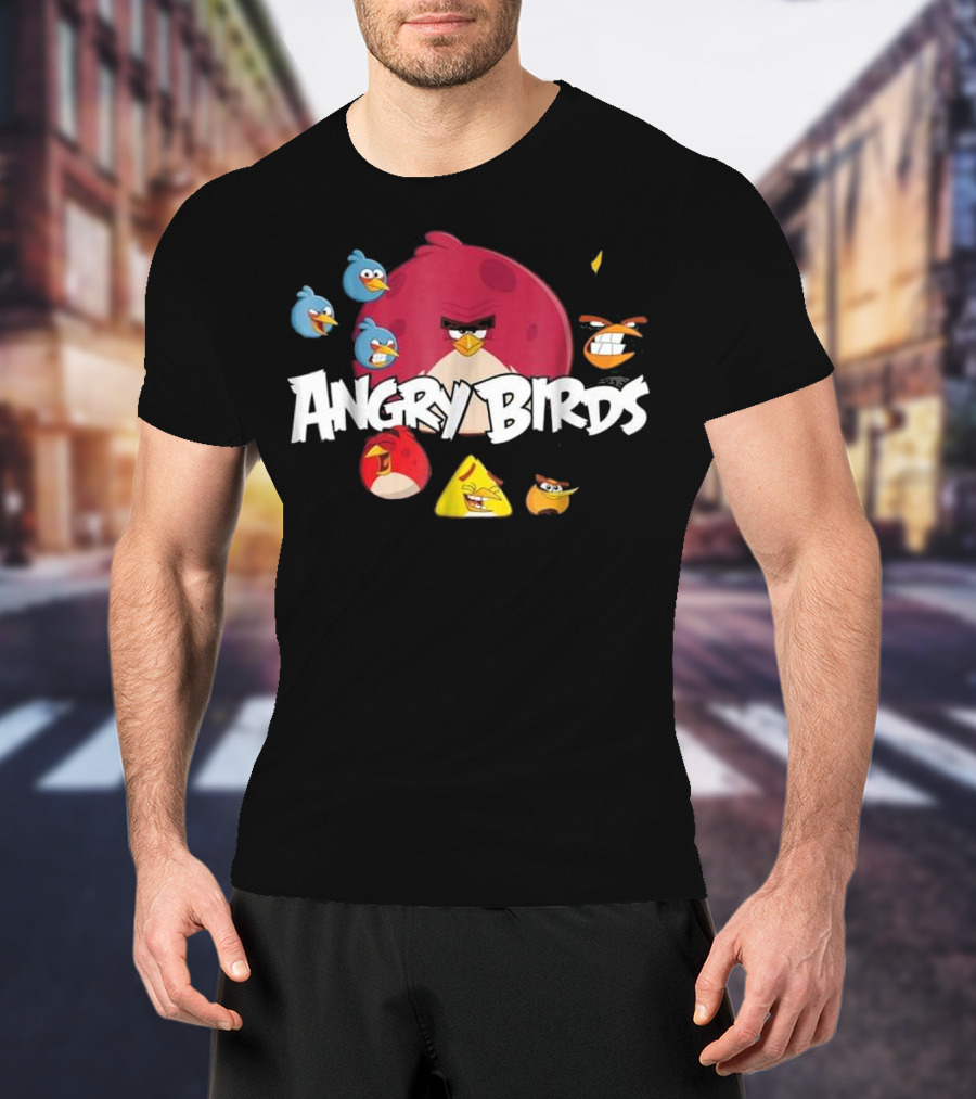 Angry Birds Group Shot Red Yellow Blue Characters T-Shirt