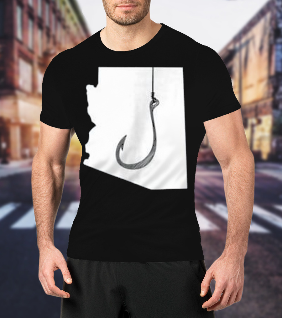 Arizona State Outline Fishing Hook Novelty T-Shirt