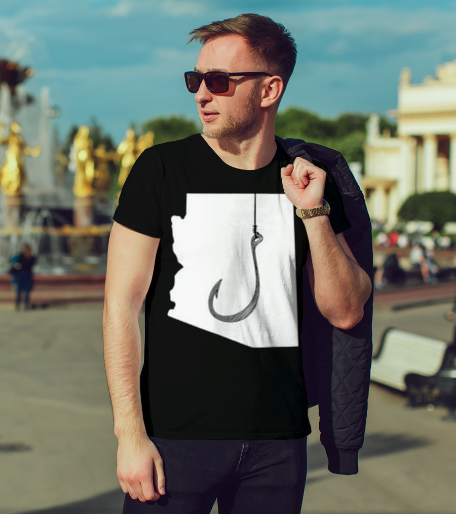 Arizona State Outline Fishing Hook Novelty T-Shirt