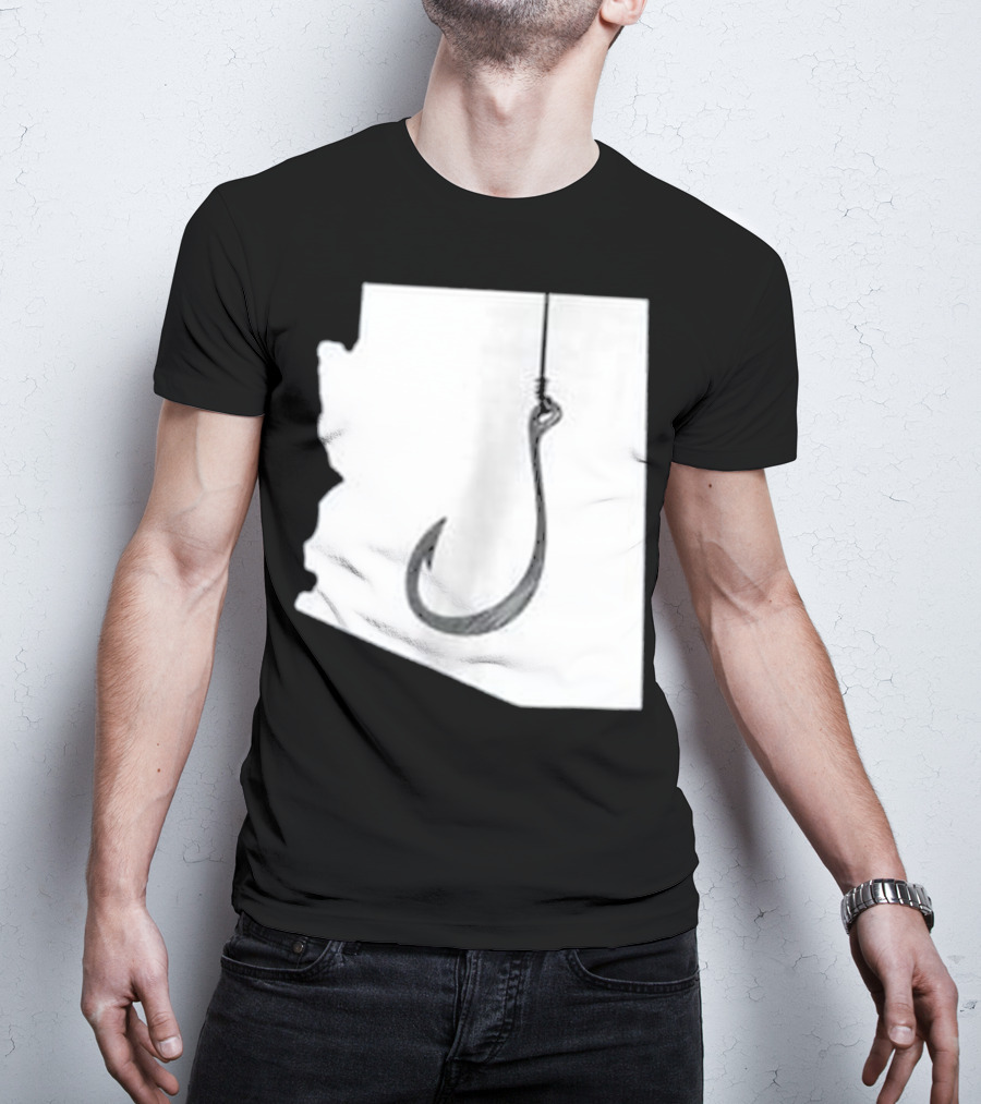 Arizona State Outline Fishing Hook Novelty T-Shirt