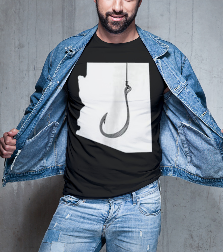 Arizona State Outline Fishing Hook Novelty T-Shirt