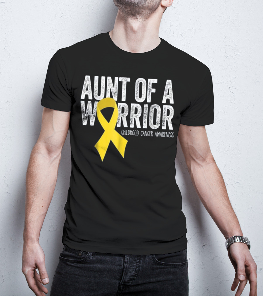 Aunt Of A Warrior Childhood Cancer Awareness Yellow T-Shirt