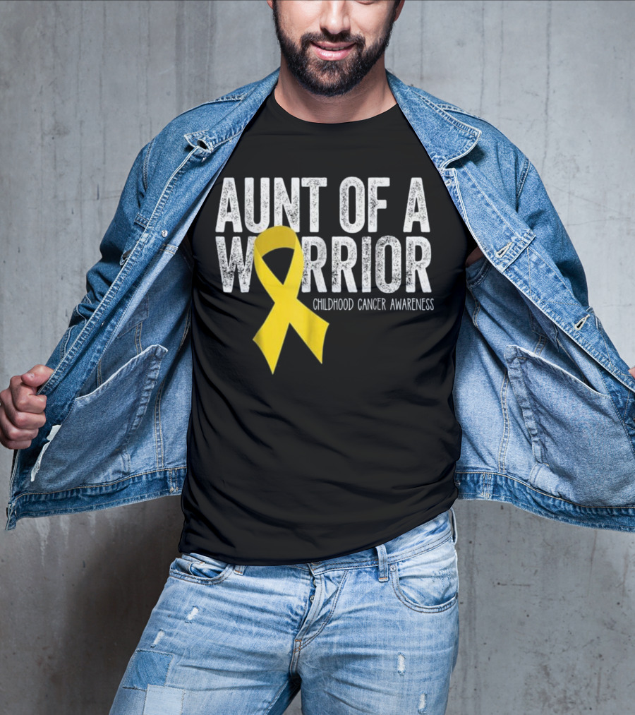 Aunt Of A Warrior Childhood Cancer Awareness Yellow T-Shirt