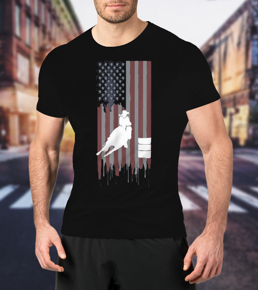 Barrel Racing Horse Lovers American Flag T-Shirt