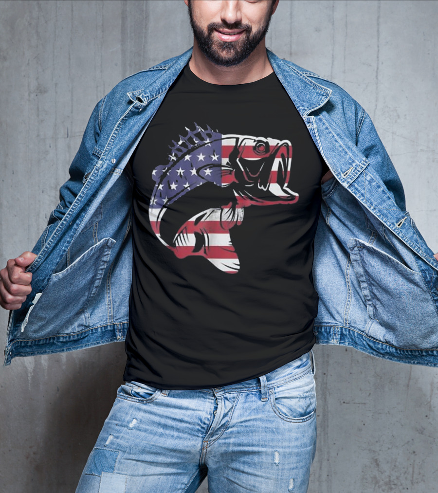 Bass Fishing American Flag Patriotic Bass Fisherman T-Shirt