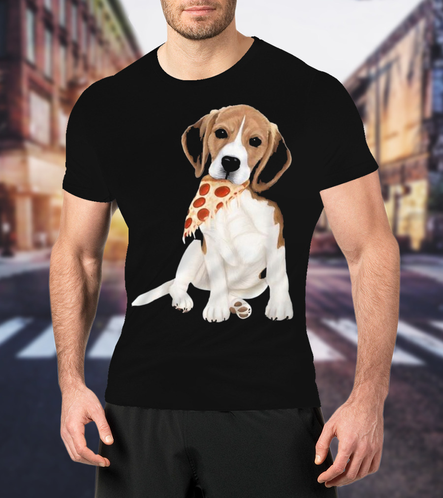 Beagle Eating Pizza Slice In Mouth T-Shirt