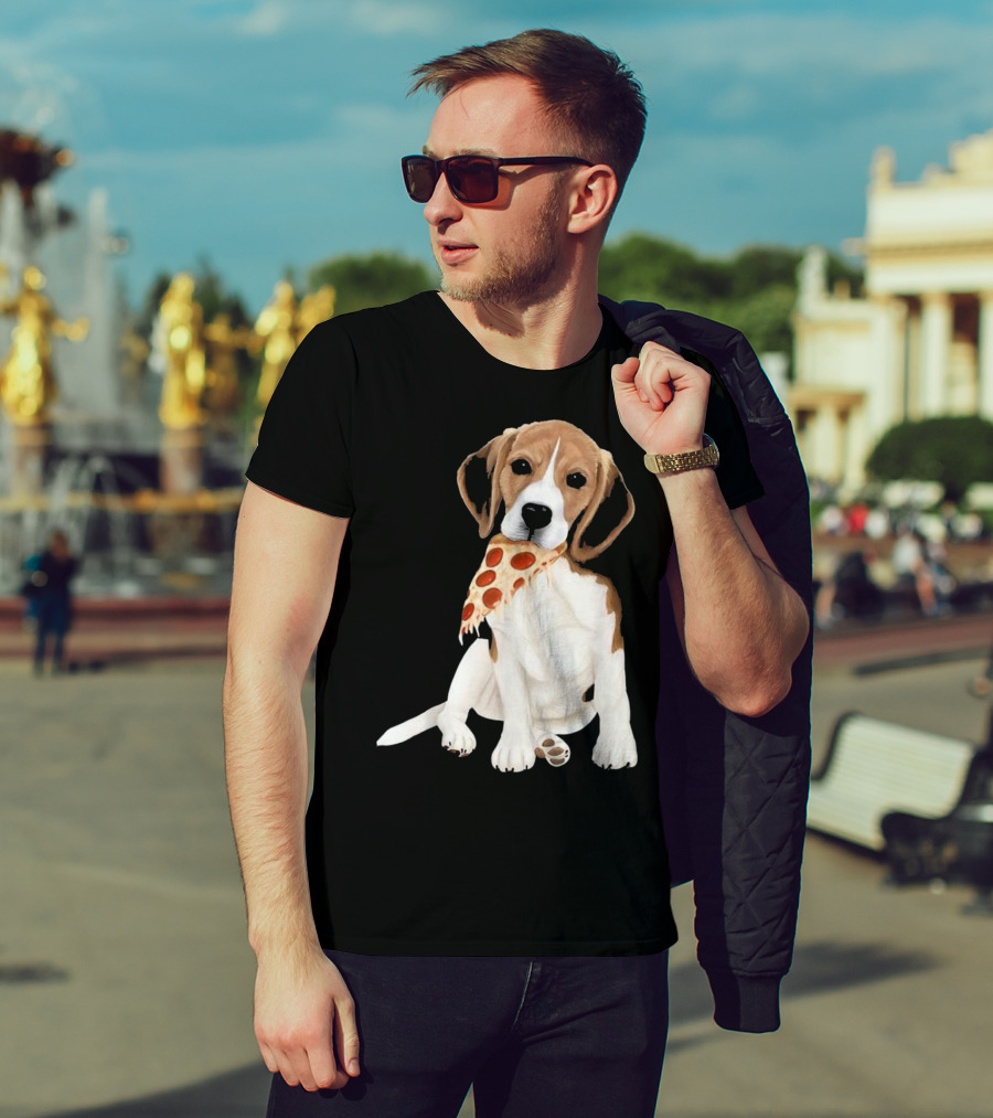 Beagle Eating Pizza Slice In Mouth T-Shirt