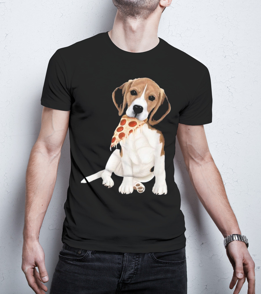 Beagle Eating Pizza Slice In Mouth T-Shirt