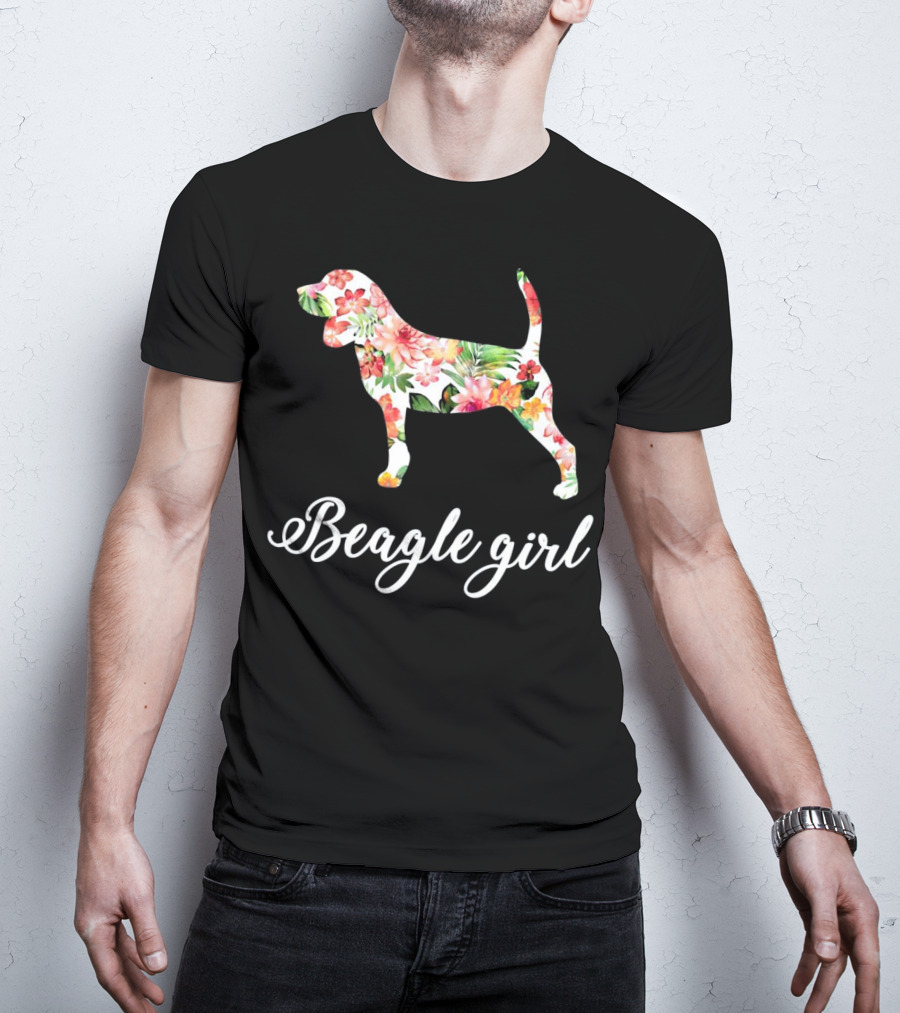 Beagle Girl Floral Pattern Beagle Lovers T-Shirt