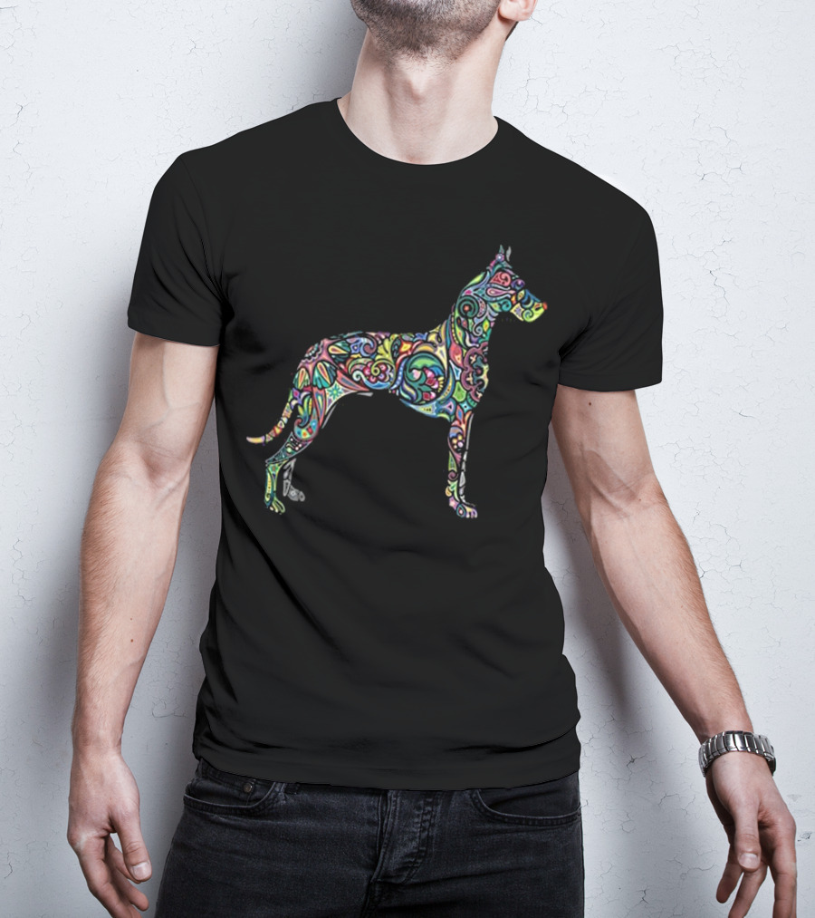 Colorful Artistic Great Dane Dog Totem Tattoo T-Shirt