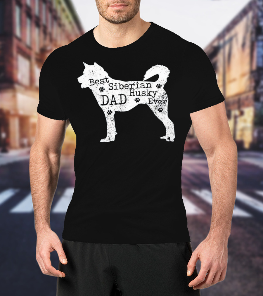 Best Siberian Husky Dog Dad Ever With Paw Prints T-Shirt