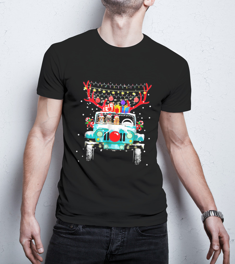 Christmas Jeep Reindeer Antlers Lights And Gifts T-Shirt