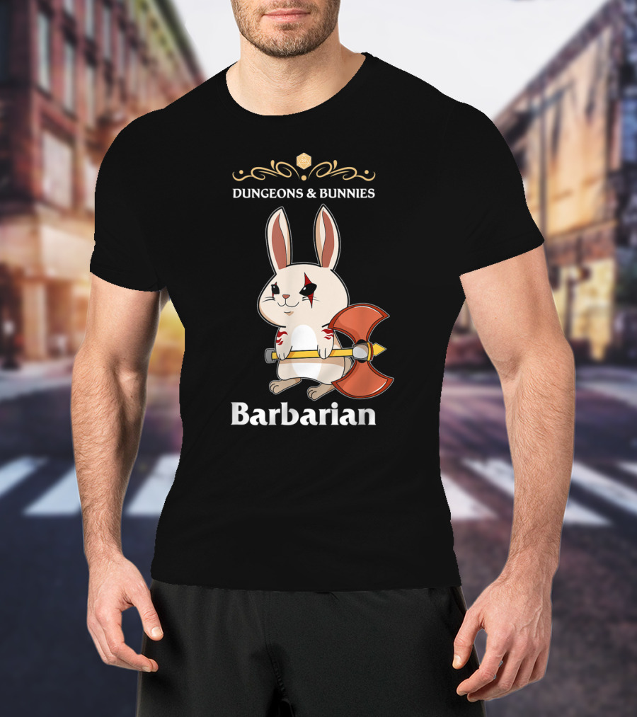 Dungeons And Bunnies Barbarian With Axe And Rune Symbols T-Shirt