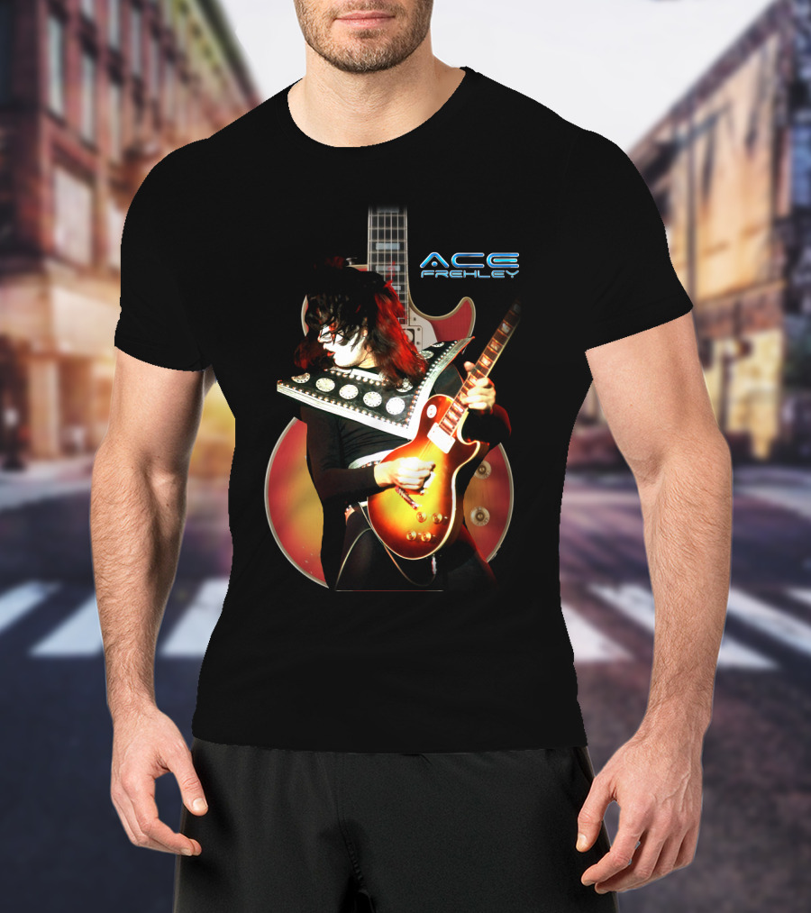 Ace Frehley Les Paul Guitar Live Performance Iconic Rock T-Shirt