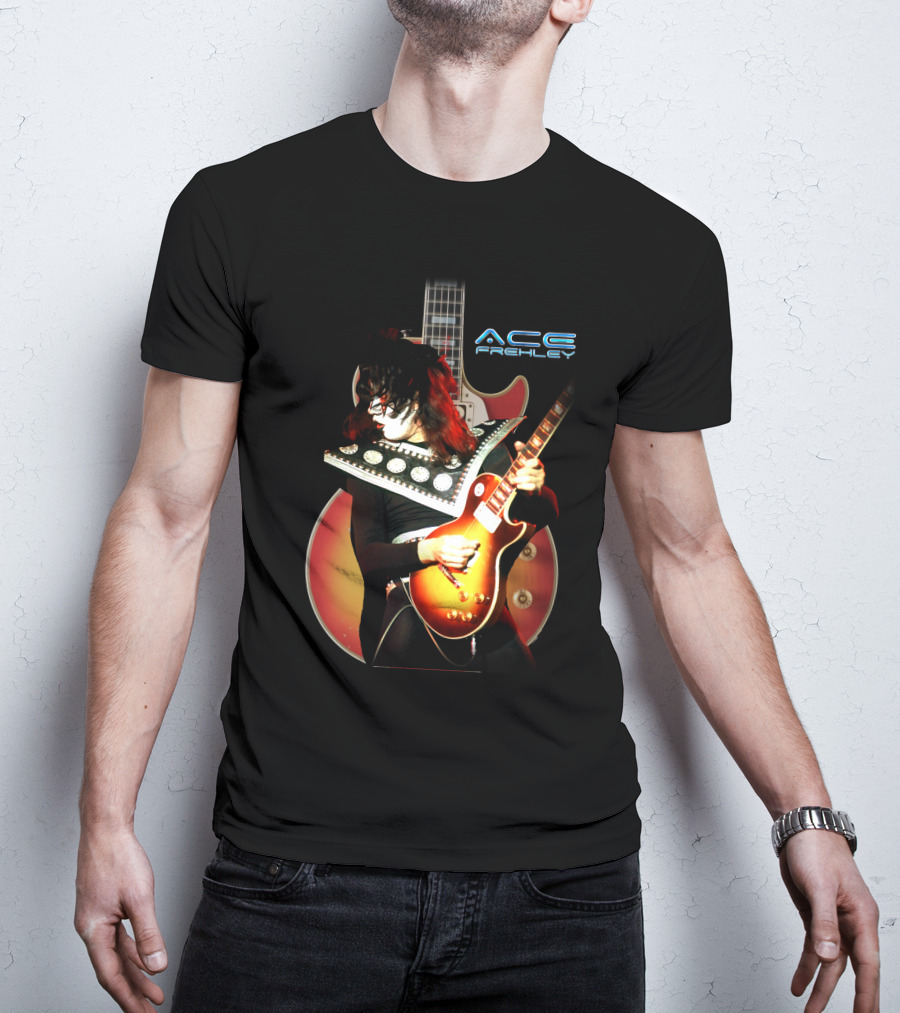 Ace Frehley Les Paul Guitar Live Performance Iconic Rock T-Shirt