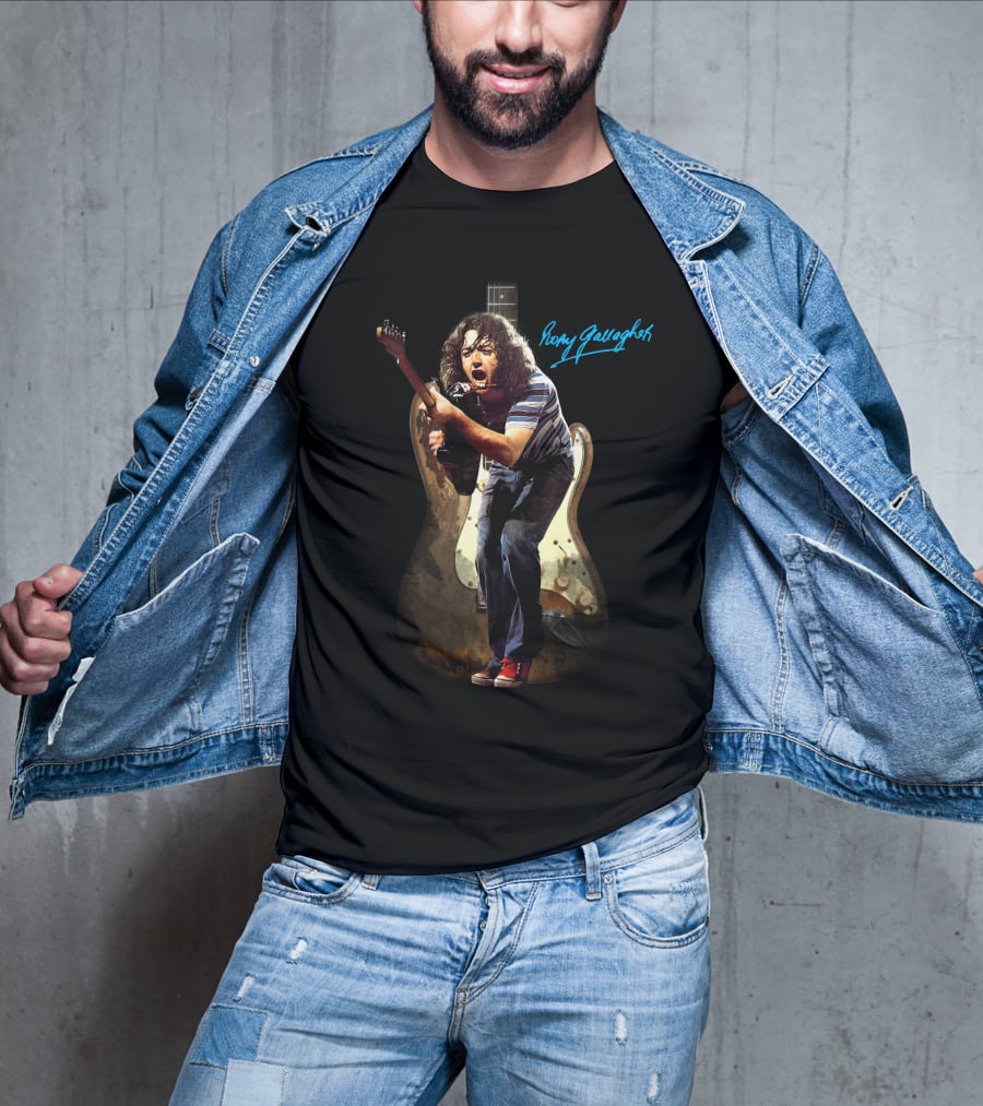 Rory Gallagher Signature Guitar Performance Art On Rogallead T-Shirt