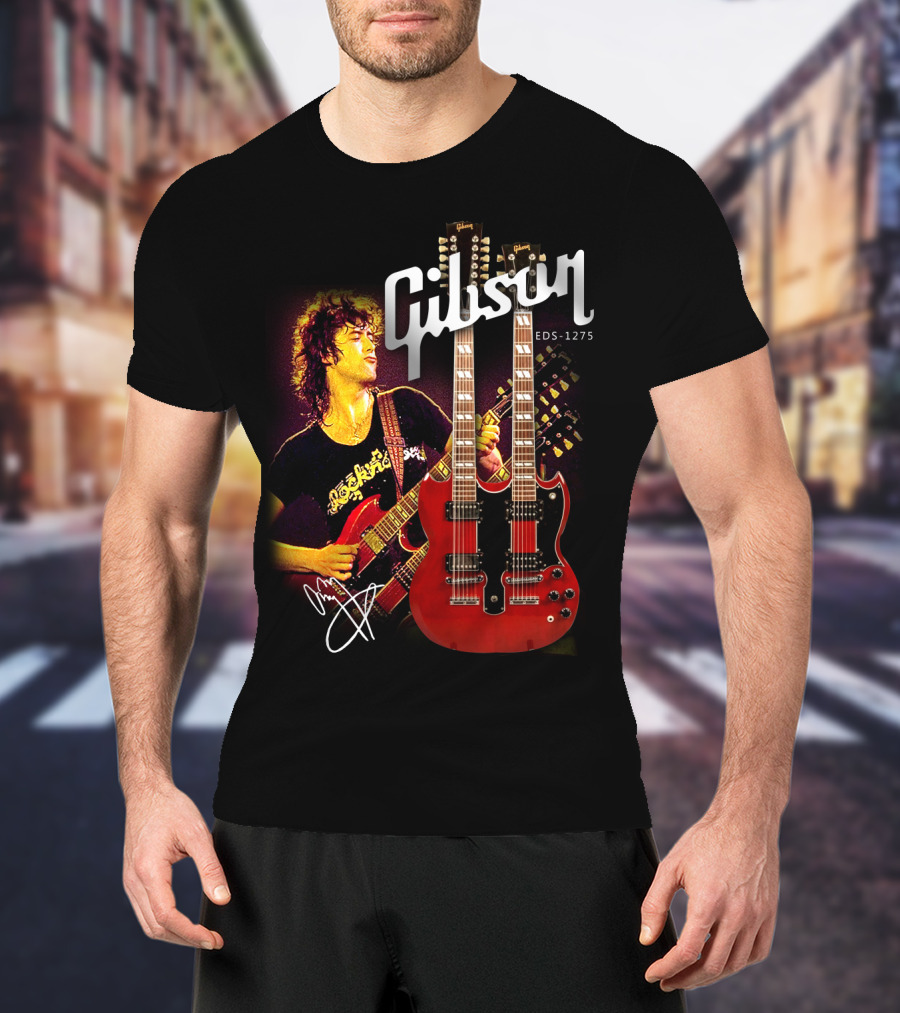 Gibson EDS-1275 Ajimmypage Signature Double Neck Guitar Music Scene T-Shirt