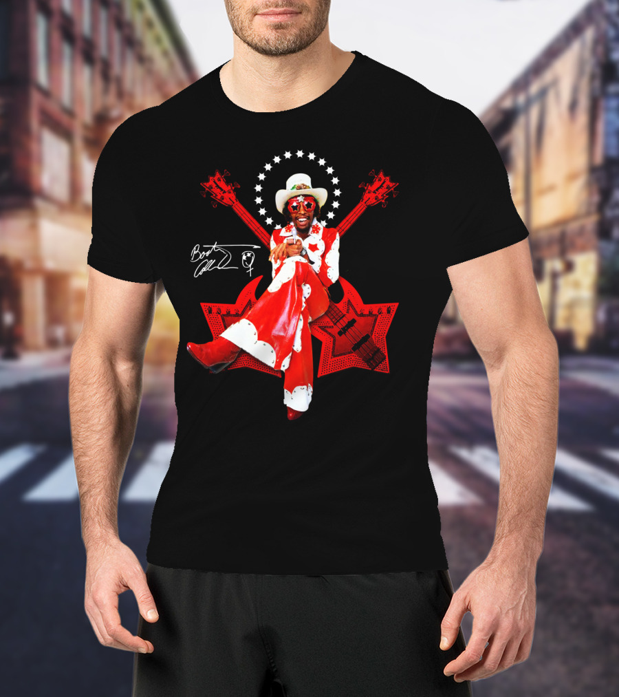 Bootsy Collins Funk Bass Star Double Guitar Red Suit T-Shirt