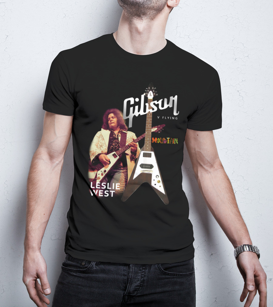 Leslie West Gibson Flying V Mountain Guitarist Music T-Shirt