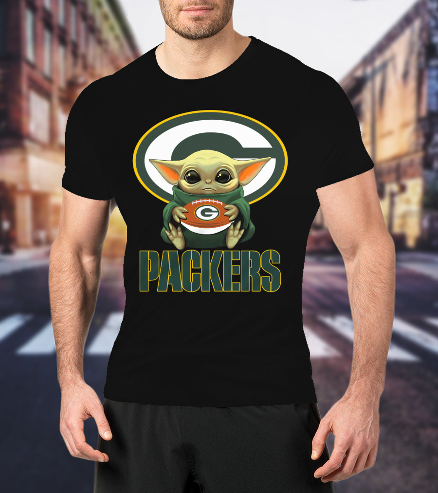 Packers GBP Fan Baby Yoda Football T-Shirt