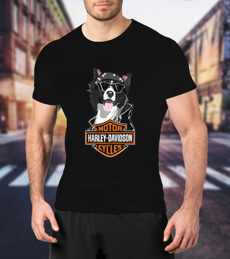 Border Collie Harley Davidson Motorcycles T-Shirt