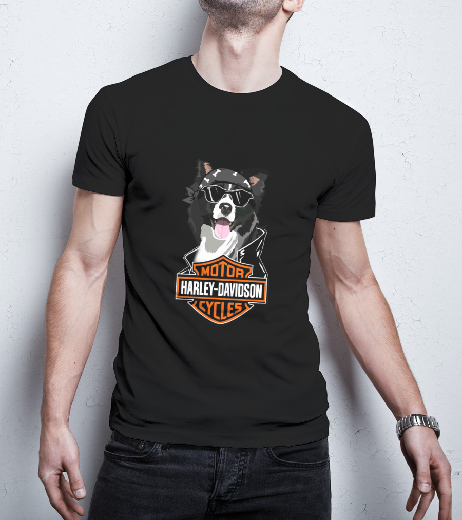 Border Collie Harley Davidson Motorcycles T-Shirt