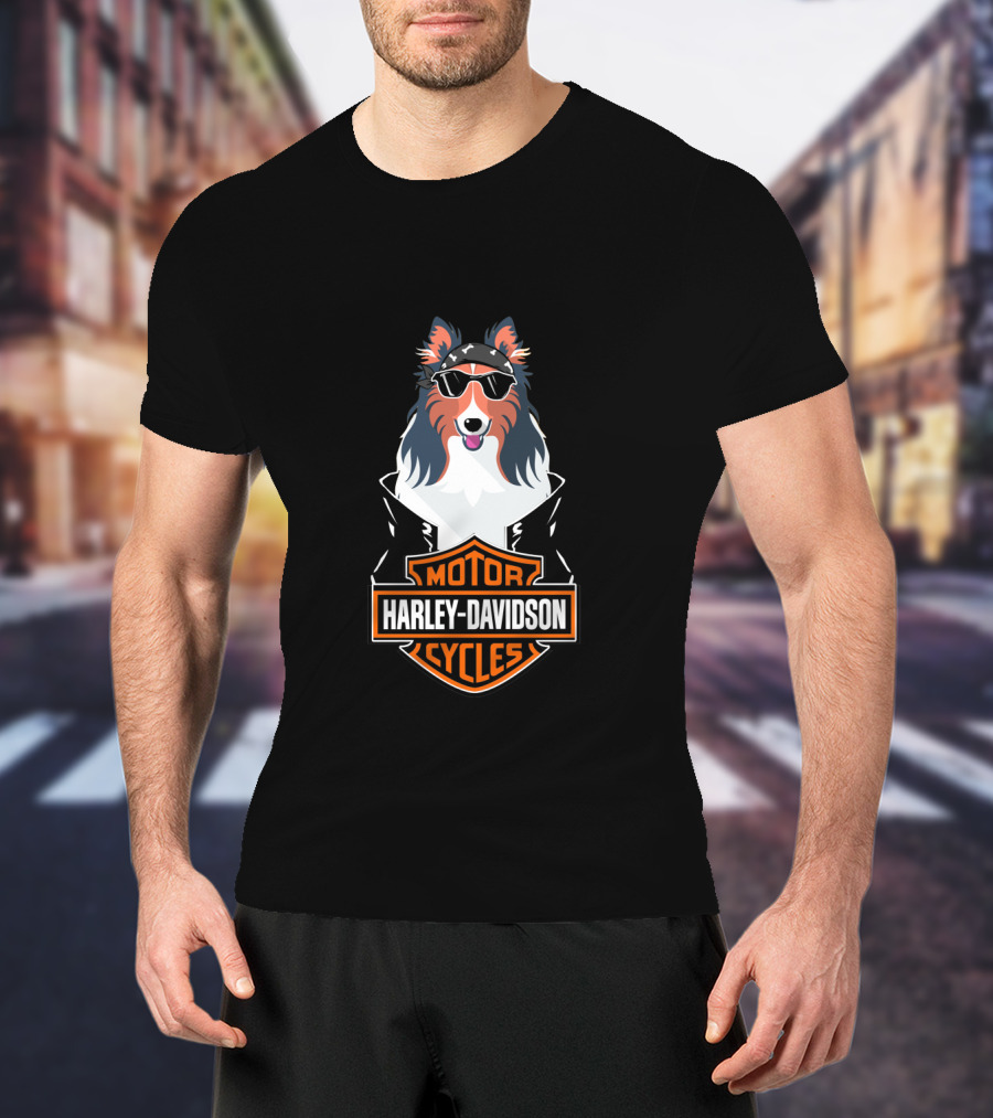 Collie Harley Davidson Motorcycles T-Shirt