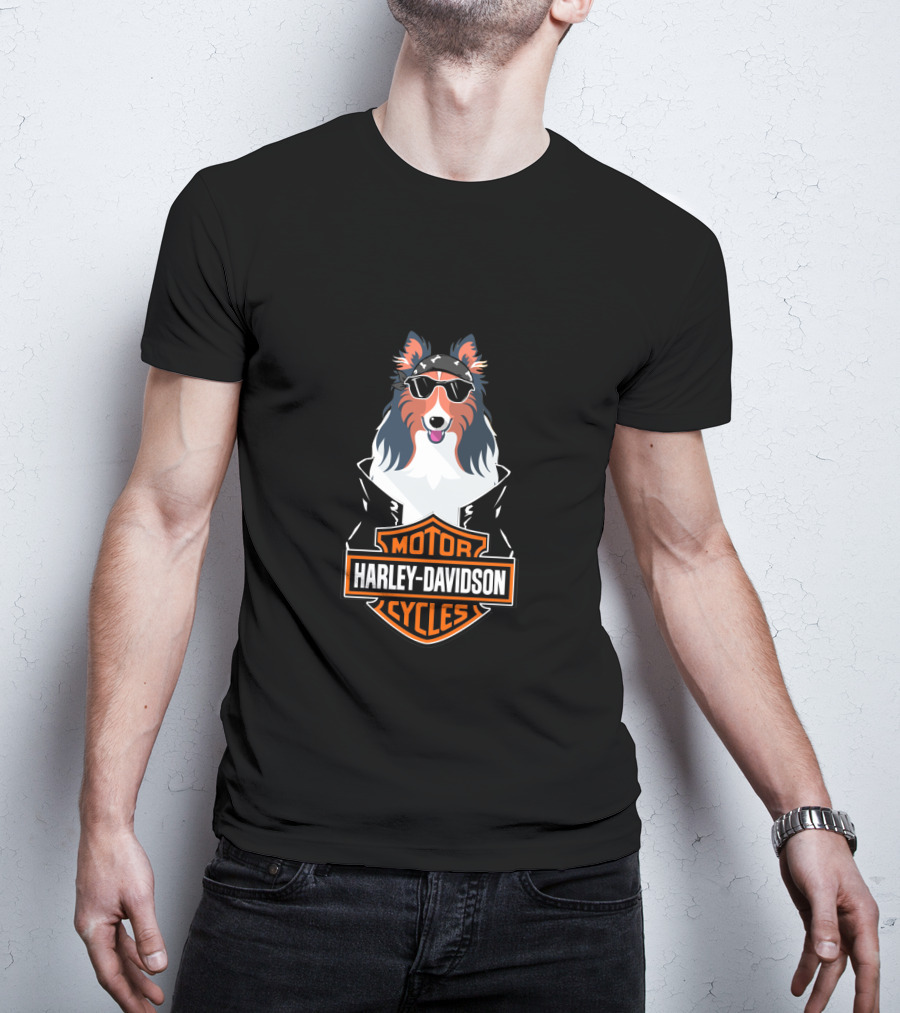 Collie Harley Davidson Motorcycles T-Shirt