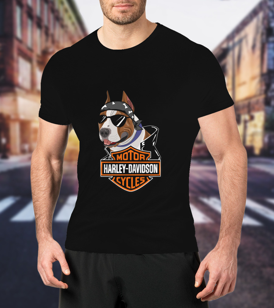 Harley Davidson Motorcycles American Staffordshire Terrier Biker T-Shirt