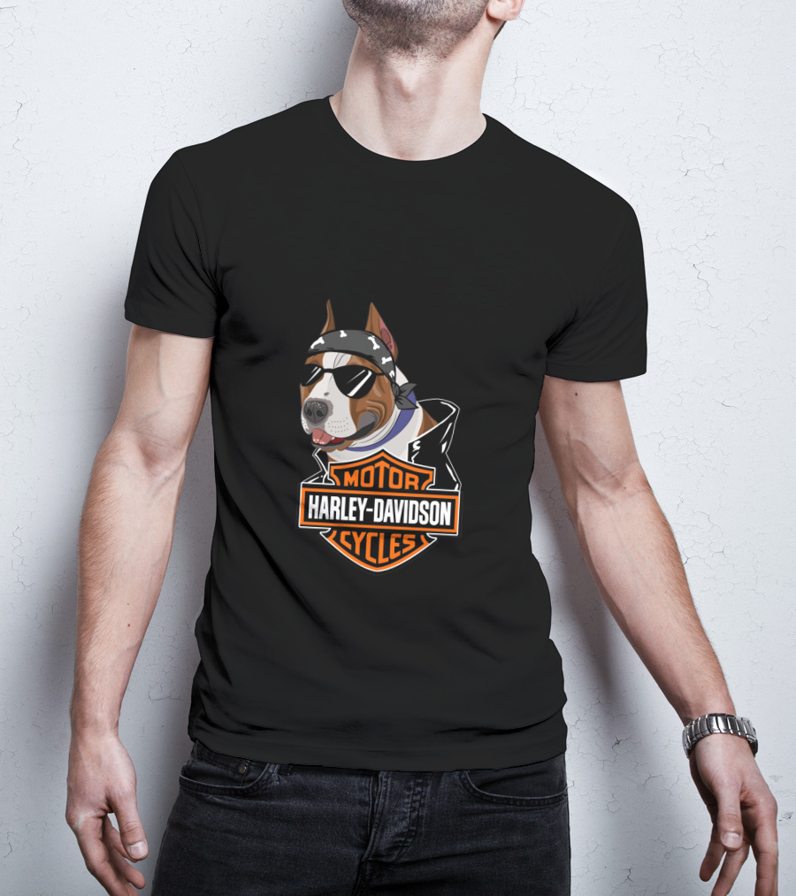 Harley Davidson Motorcycles American Staffordshire Terrier Biker T-Shirt