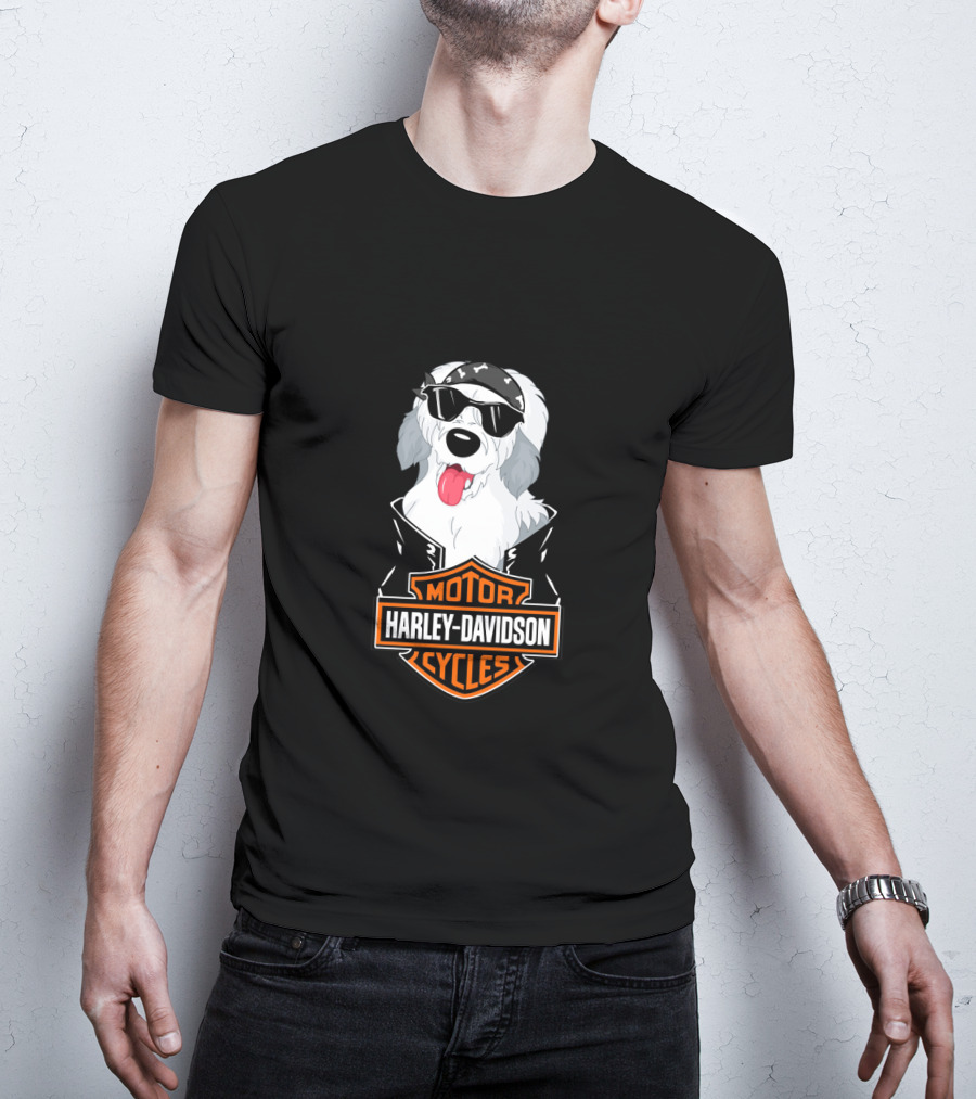 Harley Davidson Motorcycles Old English Sheepdogs Cool Biker T-Shirt