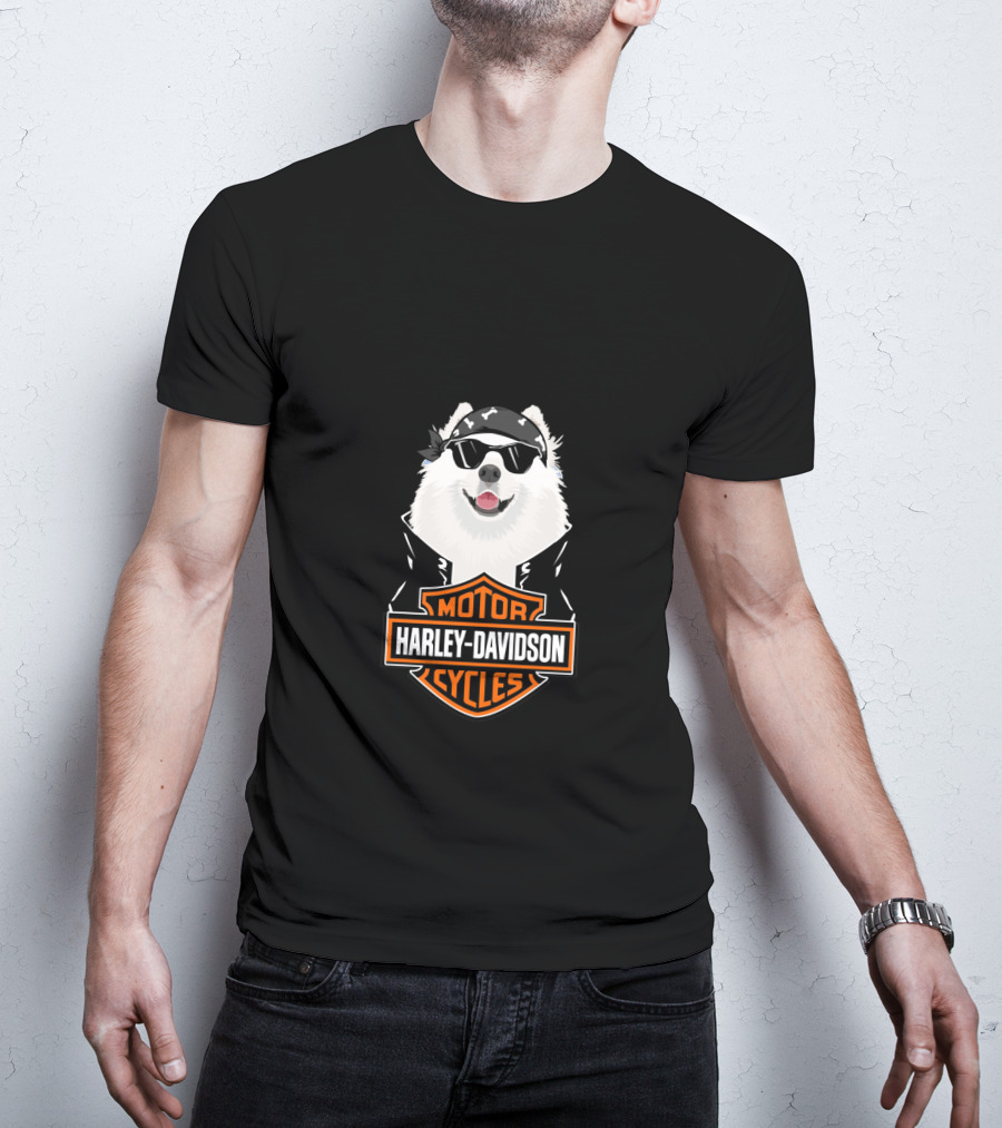 Samoyed Wearing Sunglasses Harley Davidson Motorcycles T-Shirt