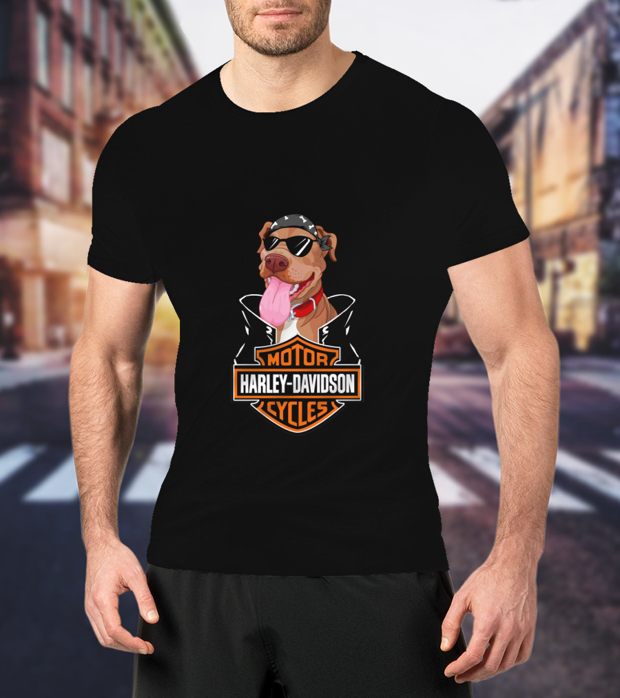 Harley Davidson American Pit Bull Terrier Biker T-Shirt