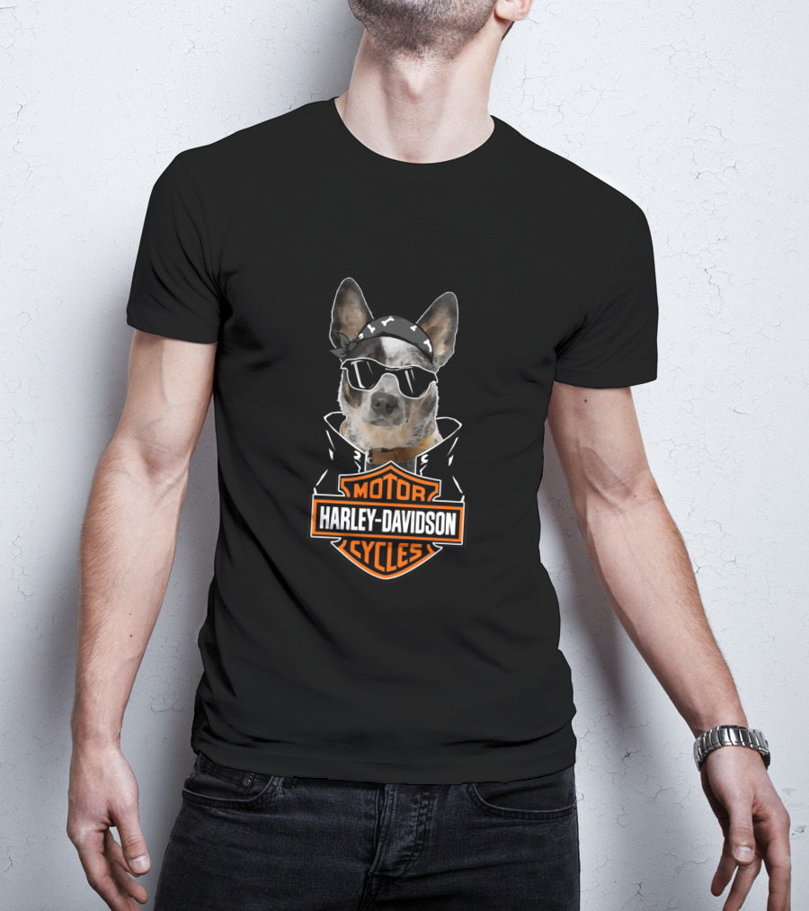 Harley Davidson Motorcycles Australian Cattle Dog Biker T-Shirt
