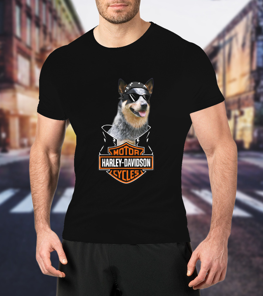 Harley Davidson Blue Heelers Biker Dog T-Shirt