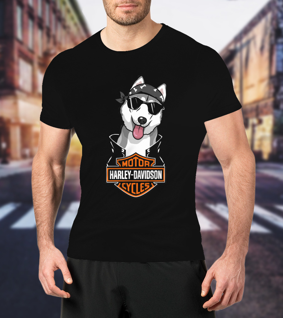 Harley Davidson Motor Cycles Siberian Husky Biker T-Shirt