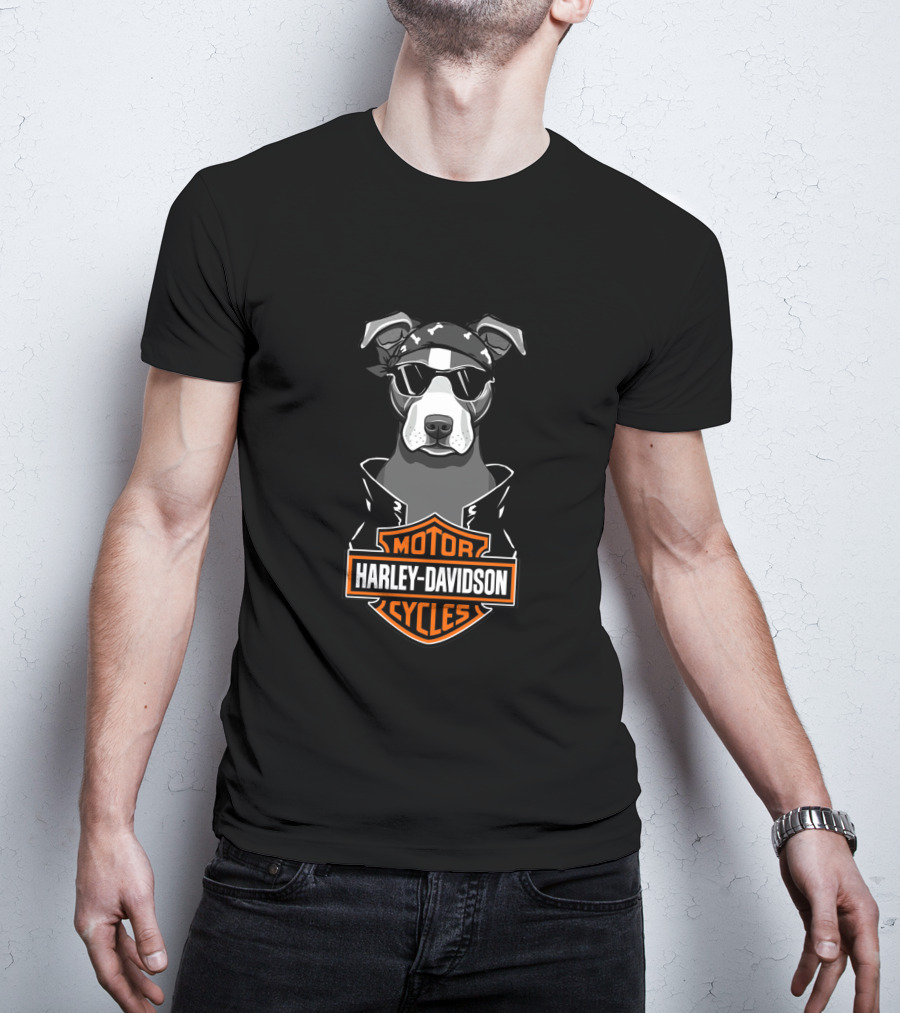 American Staffordshire Terrier Harley Davidson Motorcycles Biker T-Shirt