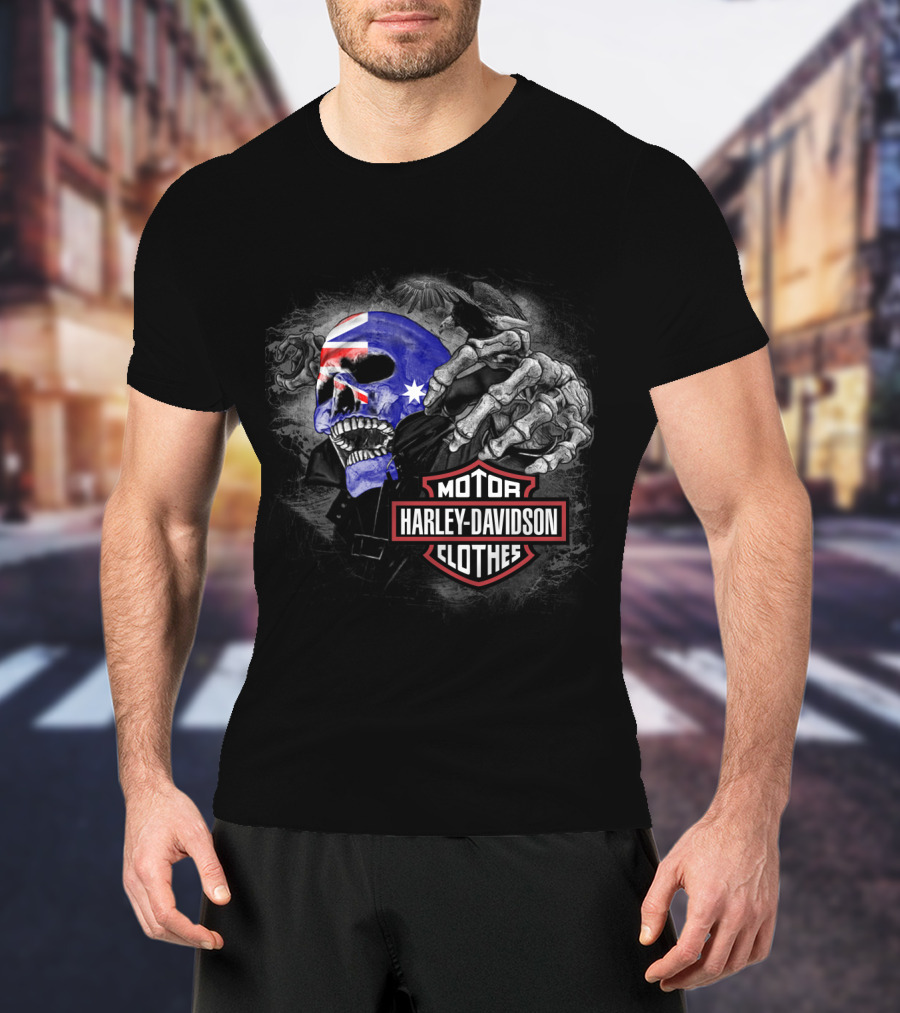Harley Davidson Australia Skull Flag Motif T-Shirt