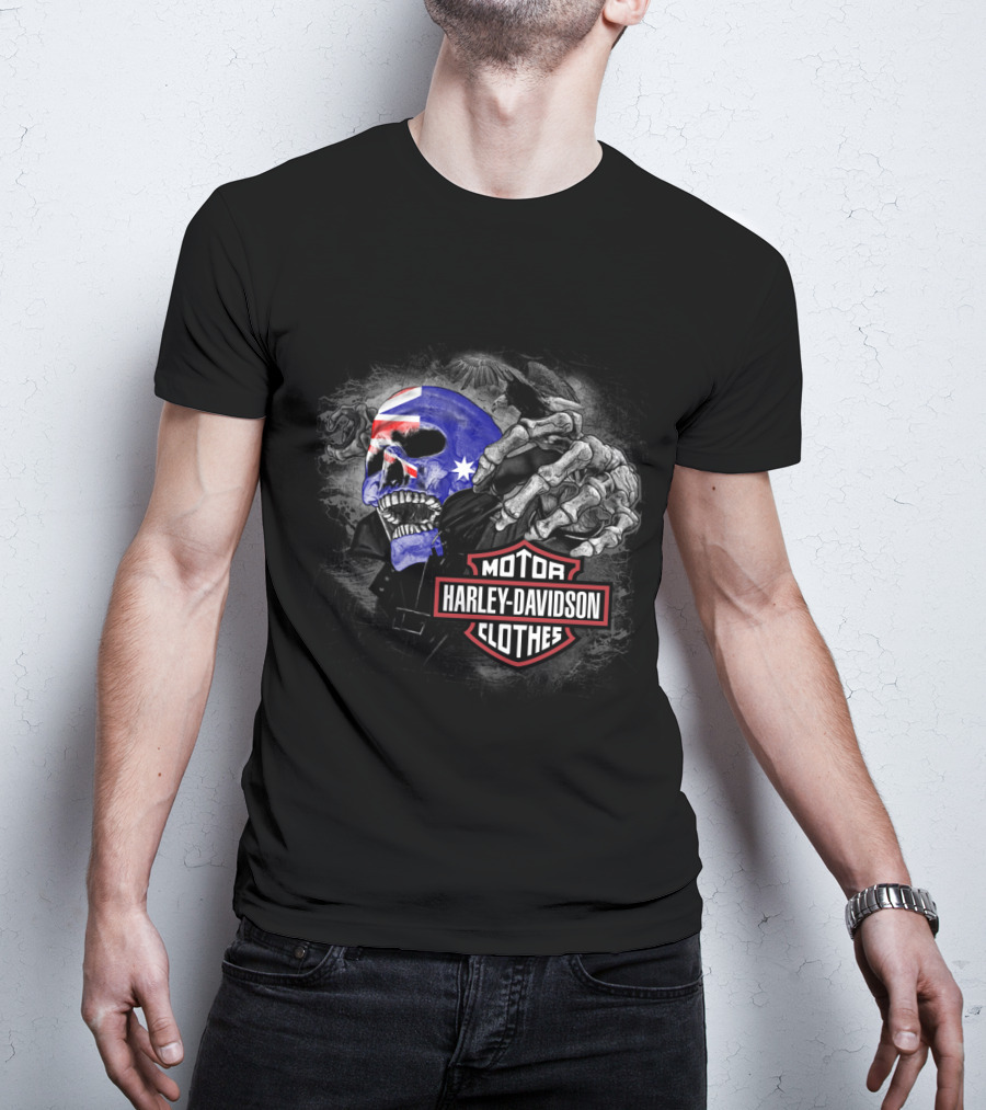 Harley Davidson Australia Skull Flag Motif T-Shirt