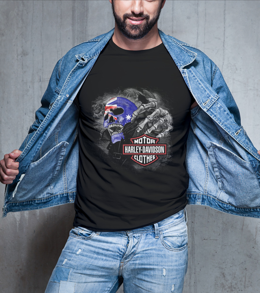 Harley Davidson Australia Skull Flag Motif T-Shirt