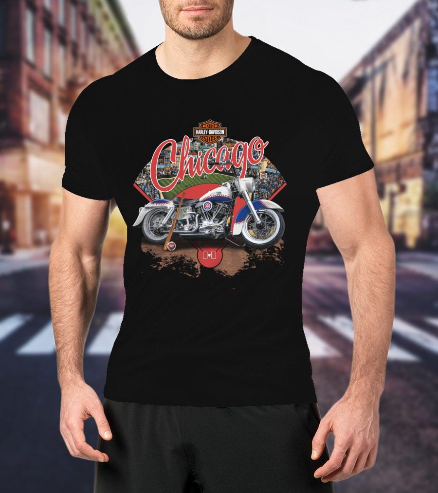 Chicago Cubs Harley Davidson Motorcycle Wrigley Field Batter Up T-Shirt