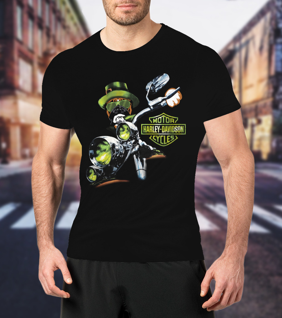 Boxer 18Hd Harley Davidson Motorcycles St. Patrick's Day Dog Rider T-Shirt