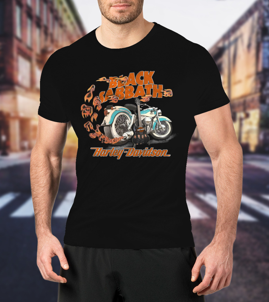 Black Sabbath Harley Davidson Motorcycle Flames Guitar T-Shirt