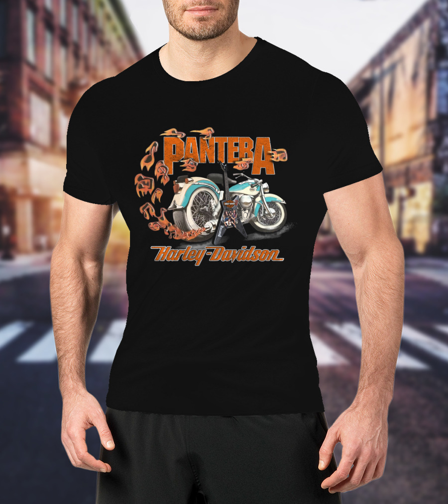 Pantera Harley Davidson 20Hdm Motorcycle Flames Guitar T-Shirt