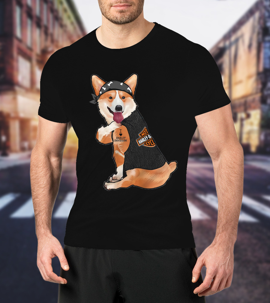 I Harley Davidson Corgi Biker With Bandana And Vest T-Shirt