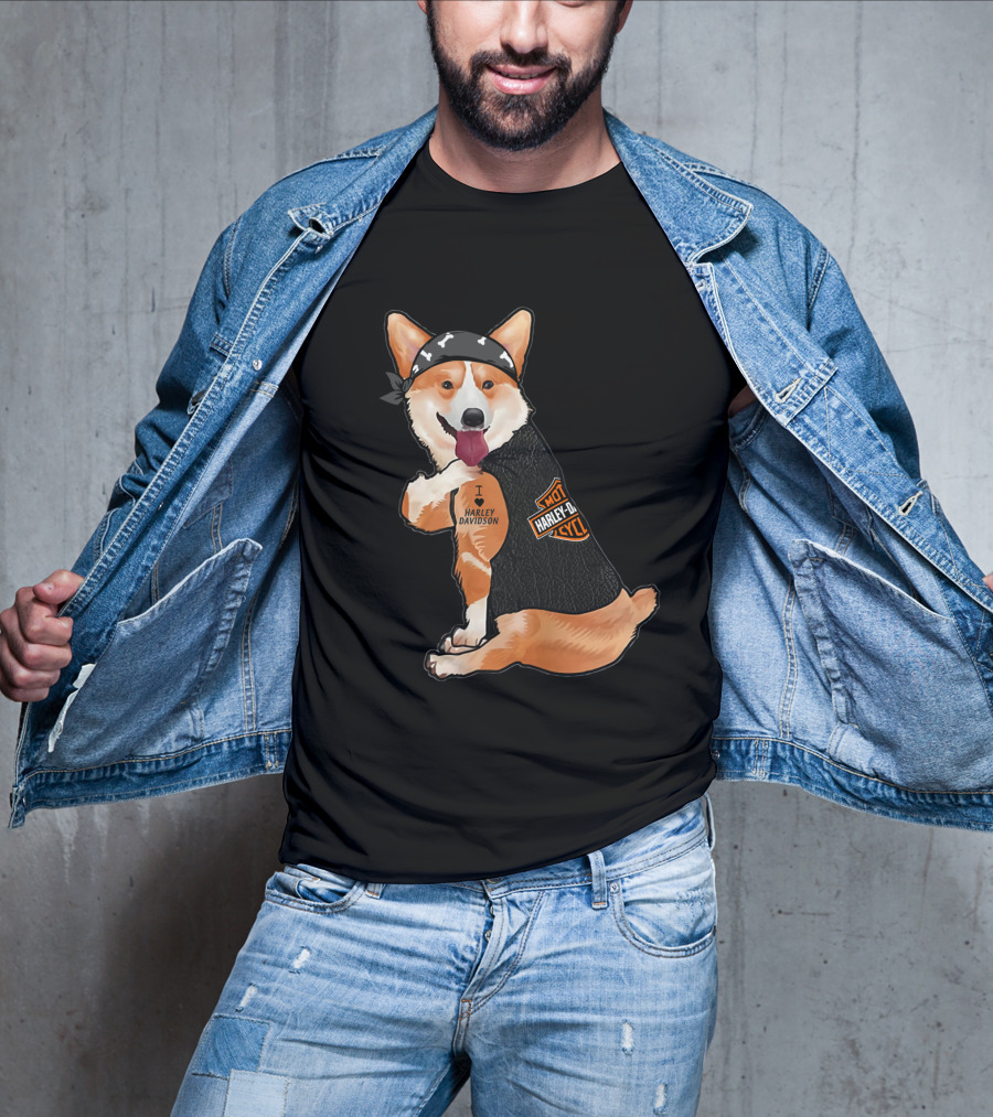 I Harley Davidson Corgi Biker With Bandana And Vest T-Shirt