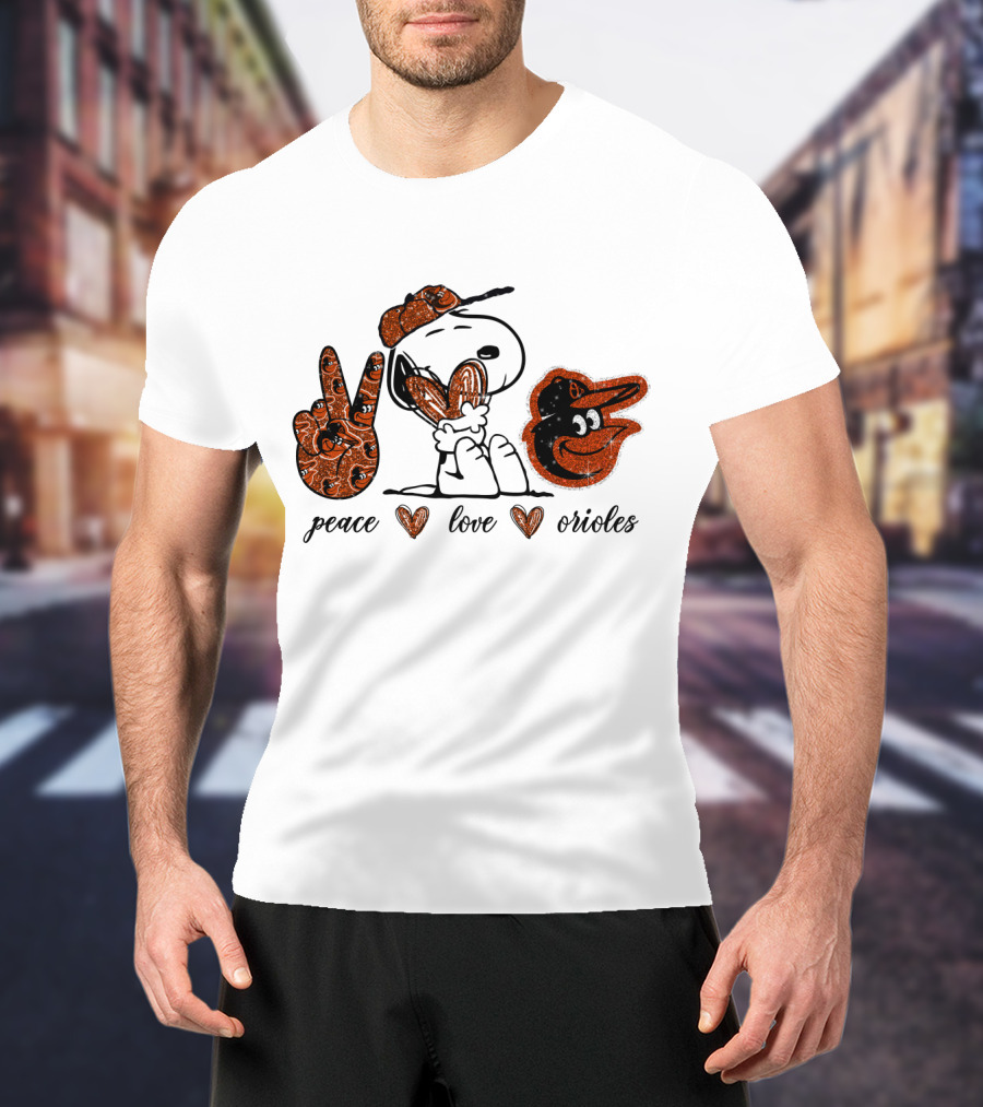 Peace Love Baltimore Orioles Snoopy T-Shirt