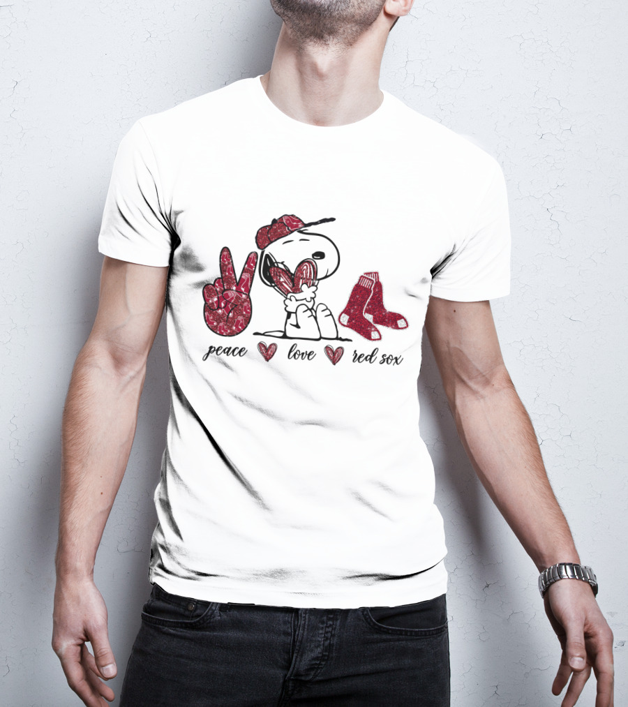 Peace Love Red Sox Snoopy Baseball Fan T-Shirt